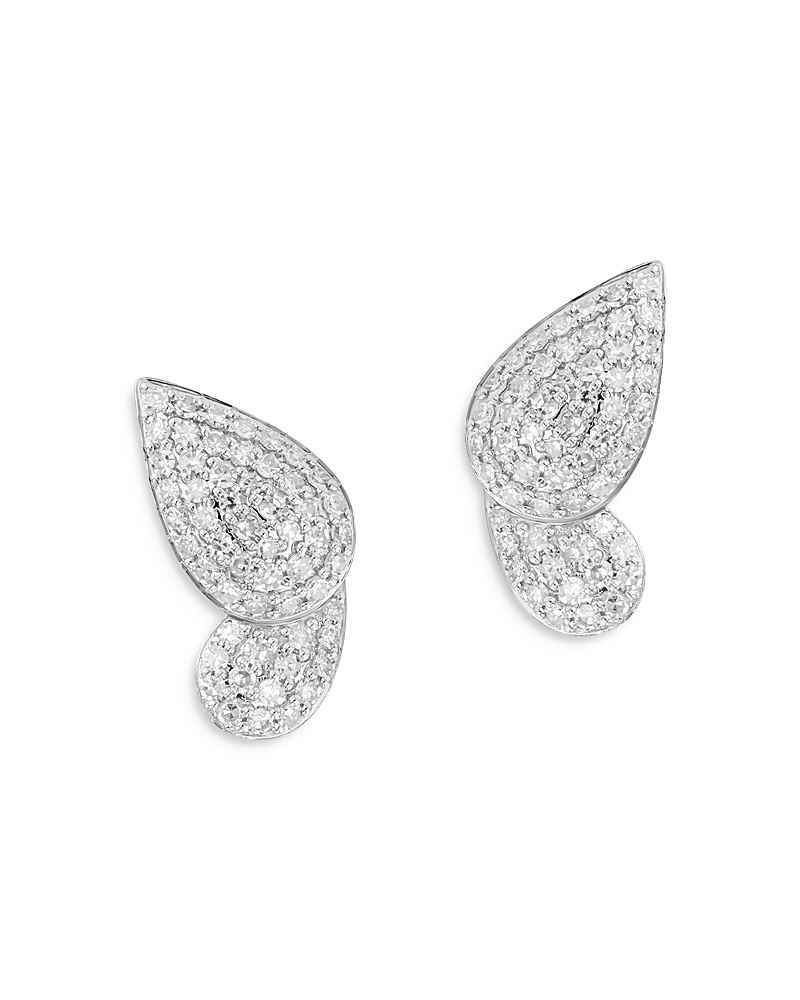 Phillips House Rhodium Plated 14K Yellow Gold Symphony Diamond Pave Half Butterfly Stud Earrings