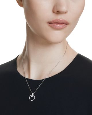 Constella Crystal Circle Pendant Necklace in Rhodium Plated, 14.87"-16.87"