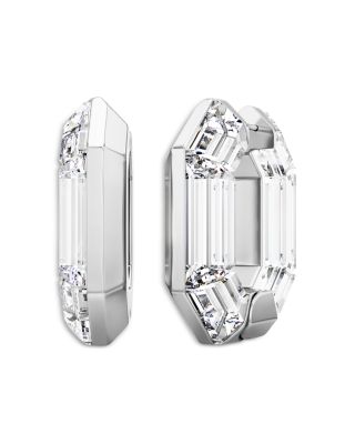 Lucent Crystal Octagon Hoop Earrings in Rhodium Plated