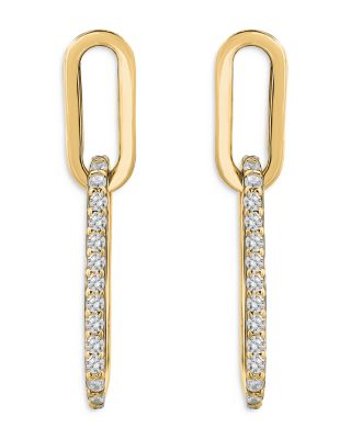 AQUA - Pav&eacute; Paperclip Chain Drop Earrings in 18K Gold Plated Sterling Silver - Exclusive