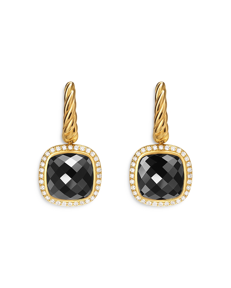 David Yurman Albion Drop Earrings in 18K Yellow Gold with Black Onyx and Diamonds, 10mm