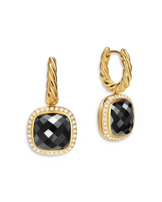 Albion&reg; Drop Earrings in 18K Yellow Gold with Black Onyx and Diamonds, 10mm