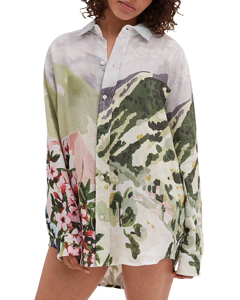 Shop Desmond & Dempsey Linen Lounge Shirt In Multi