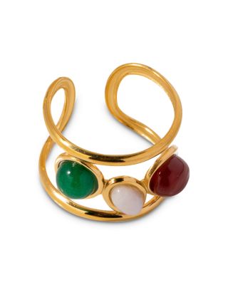 AQUA - Triple Stone Open Sculptural Ring in 18K Gold Plated Stainless Steel - Exclusive