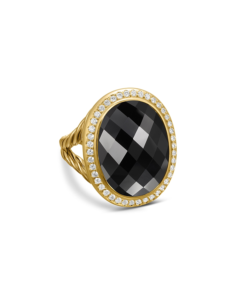 David Yurman Albion Oval Ring in 18K Yellow Gold with Black Onyx and Diamonds, 21mm