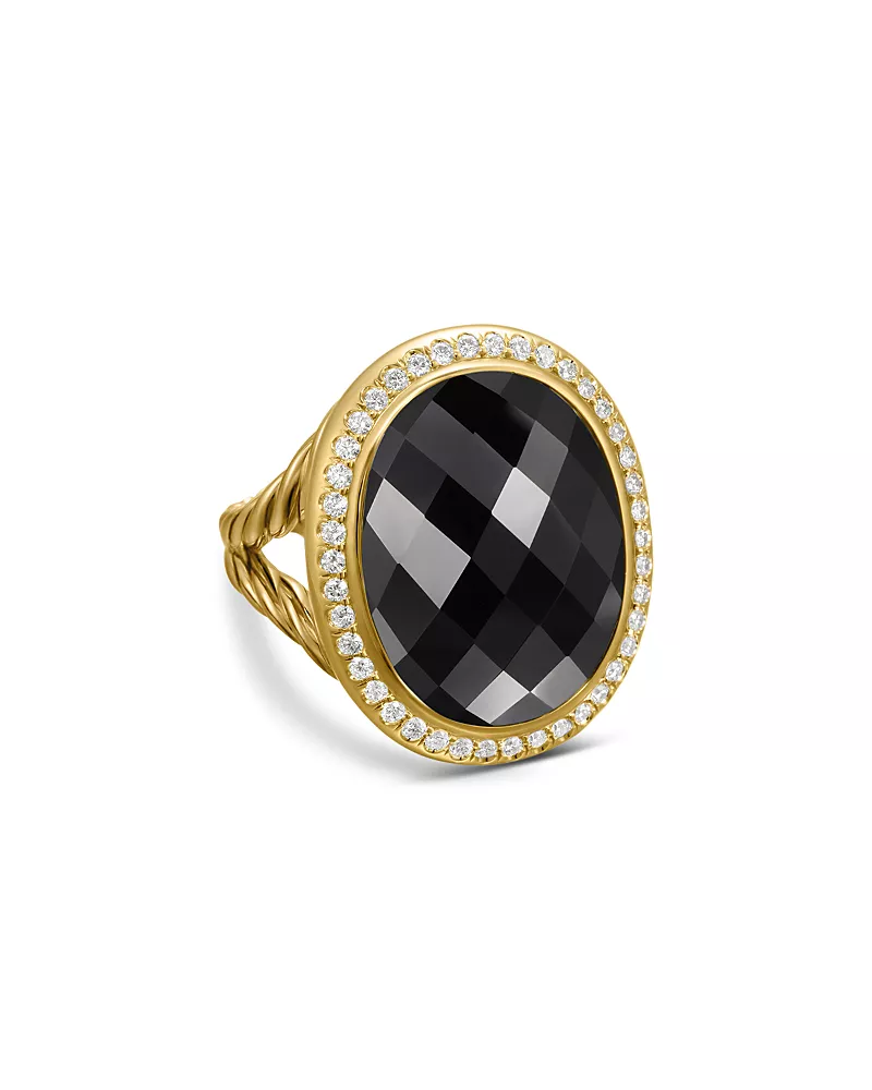 David Yurman Albion Oval Ring in 18K Yellow Gold with Black Onyx and Diamonds, 21mm
