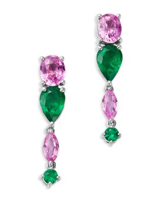 Bloomingdale's Fine Collection - Emerald & Pink Sapphire Drop Earrings in White Gold