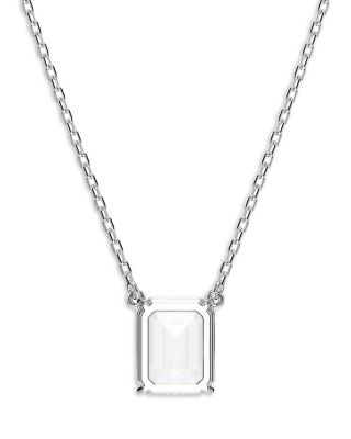 Stilla Octagon Crystal Pendant Necklace in Rhodium Plated, 15.75"-17.75"