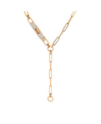 Pre-Owned Hermes Small Kelly Chaine Lariat Necklace 18K Rose Gold and Pave Diamonds