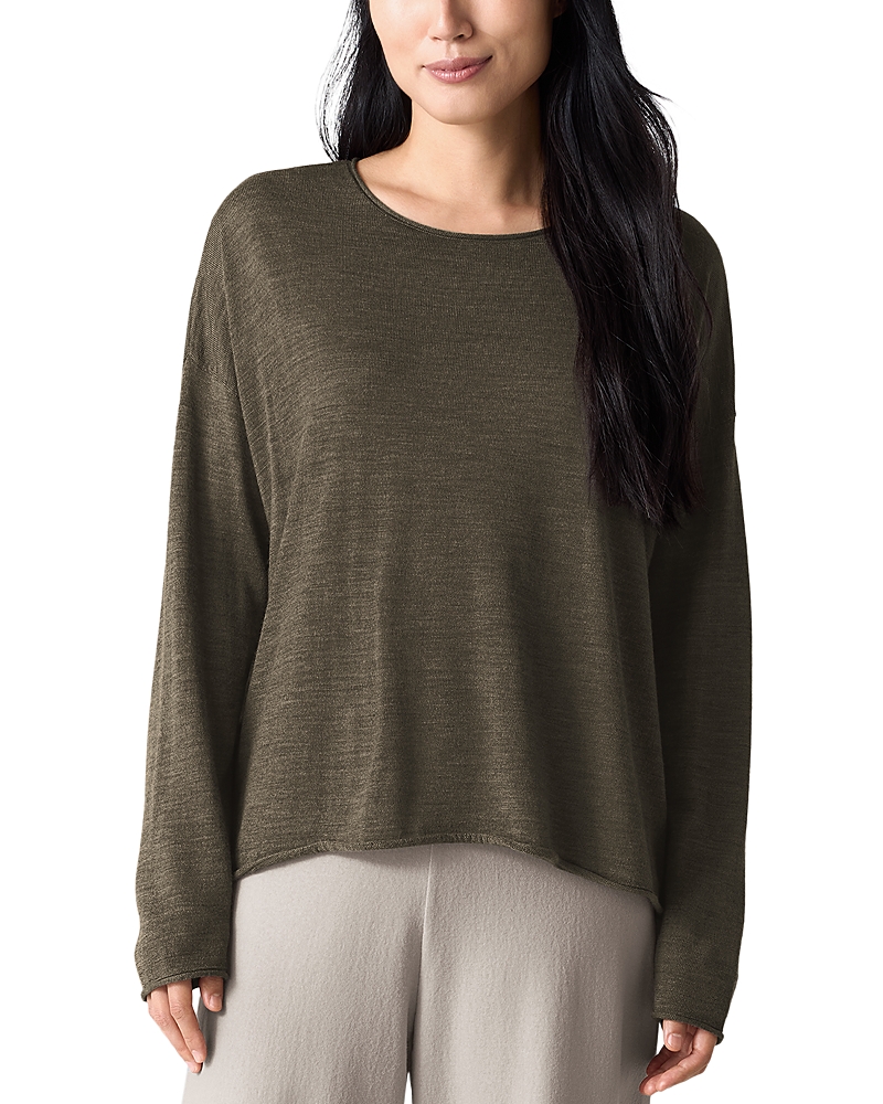 Eileen Fisher Crewneck Wool Sweater In Pine