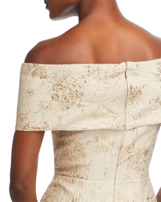 Metallic Off-the-Shoulder Jacquard Gown