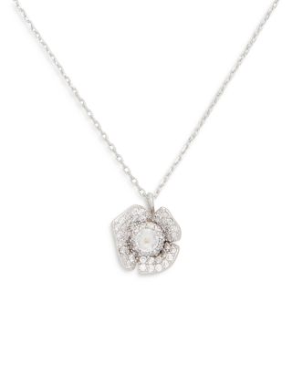 kate spade new york Cubic Zirconia Flower Mini Pendant Necklace in Silver Tone, 16-19