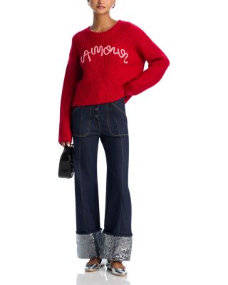 Cinq à Sept Benji High Rise Sequin Cuff Jeans in Indigo/Clear