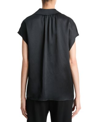 Silk Cap Sleeve Ruched Back Shirt 