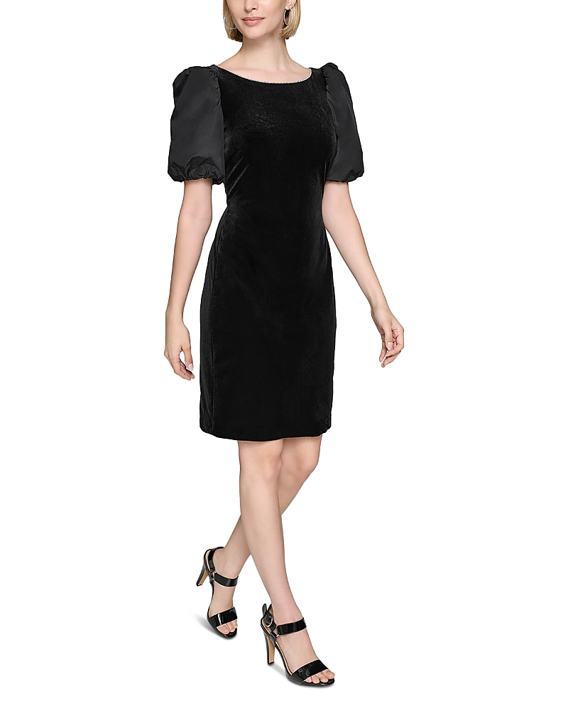 Karl Lagerfeld Women's Velvet Taffeta Puffed-sleeve Dress In Black