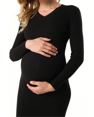 Women&#39;s Maxi Maternity &amp; Nursing V-Neck Sweater Dress in Cotton Knit