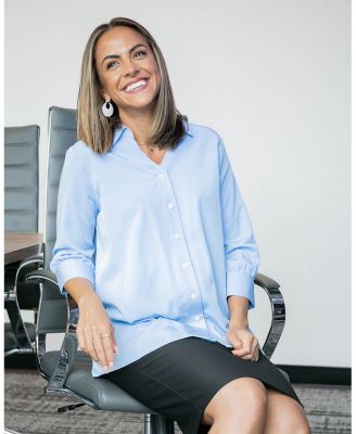 Women&#39;s No-Gap 3/4 Sleeve Maternity &amp; Nursing Button Down Shirt in with Bra Concealing Design in TENCEL (Regular &amp; Petite)