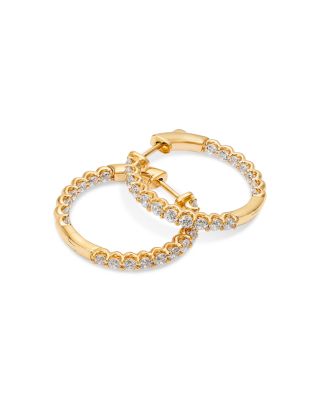 Diamond Inside Out Round Hoop Earrings in 14K Yellow Gold, 1.75 tcw