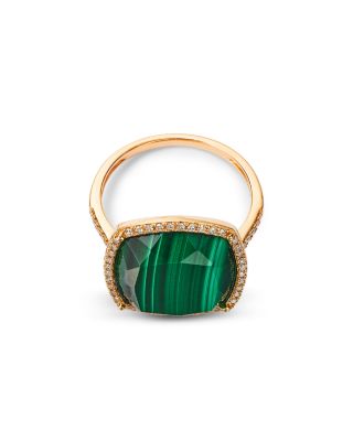 Malachite & Diamond Halo Ring in 14K Yellow Gold 