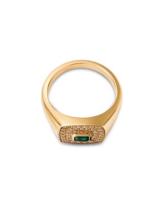 Emerald & Diamond Signet Ring in 14K Yellow Gold