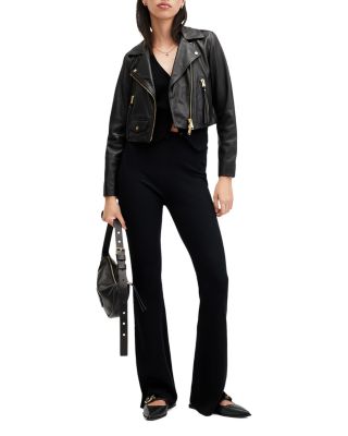 Elora Cropped Slim Leather Biker Jacket
