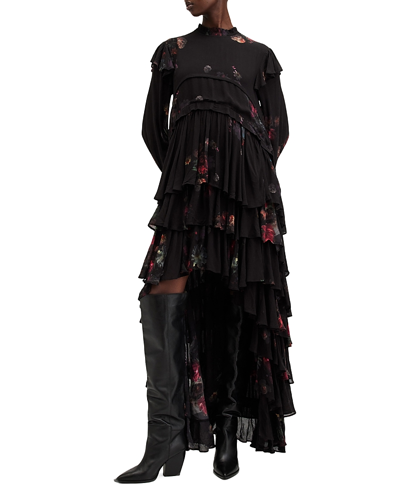 Allsaints Cavalry Long Sleeved Maxi Dress In Mortem Black