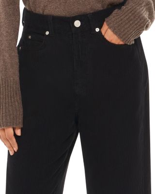 Petite High Waist Cord Barrel Jeans in Black