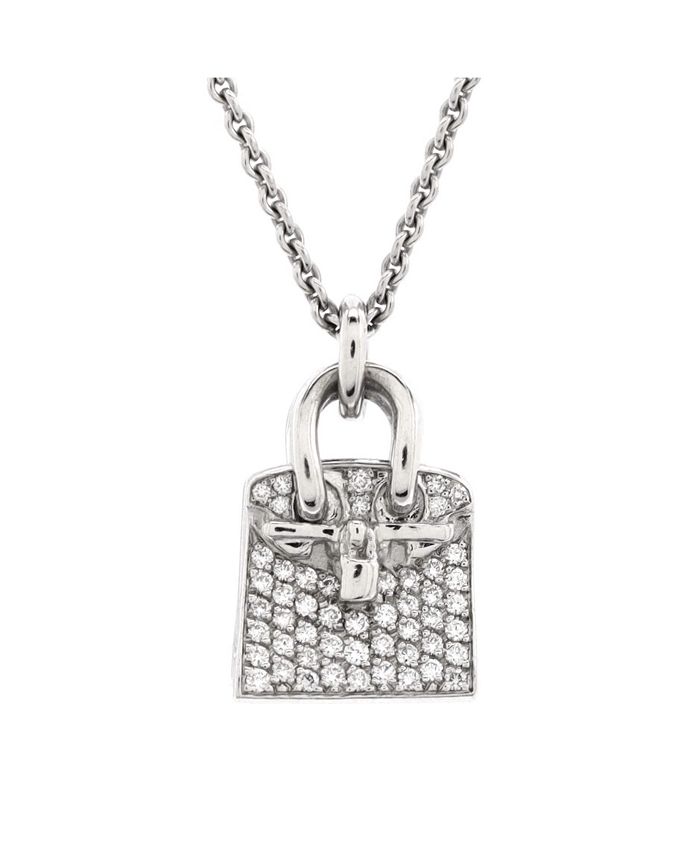 Pre owned Hermes Birkin Amulette Pendant Necklace 18K White Gold and Diamonds K White Gold
