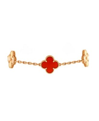 Pre-Owned Van Cleef & Arpels - Vintage Alhambra 5 Motifs Bracelet Guilloche 18K Rose Gold and Carnelian