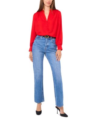 V Neck Button Up Blouse