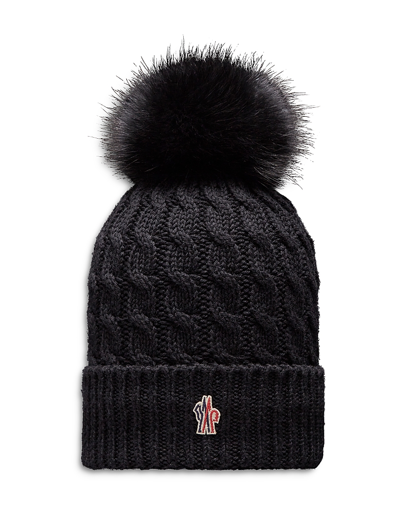 Moncler Wool Hat Featuring Cable Knit And Pom Detail In Black