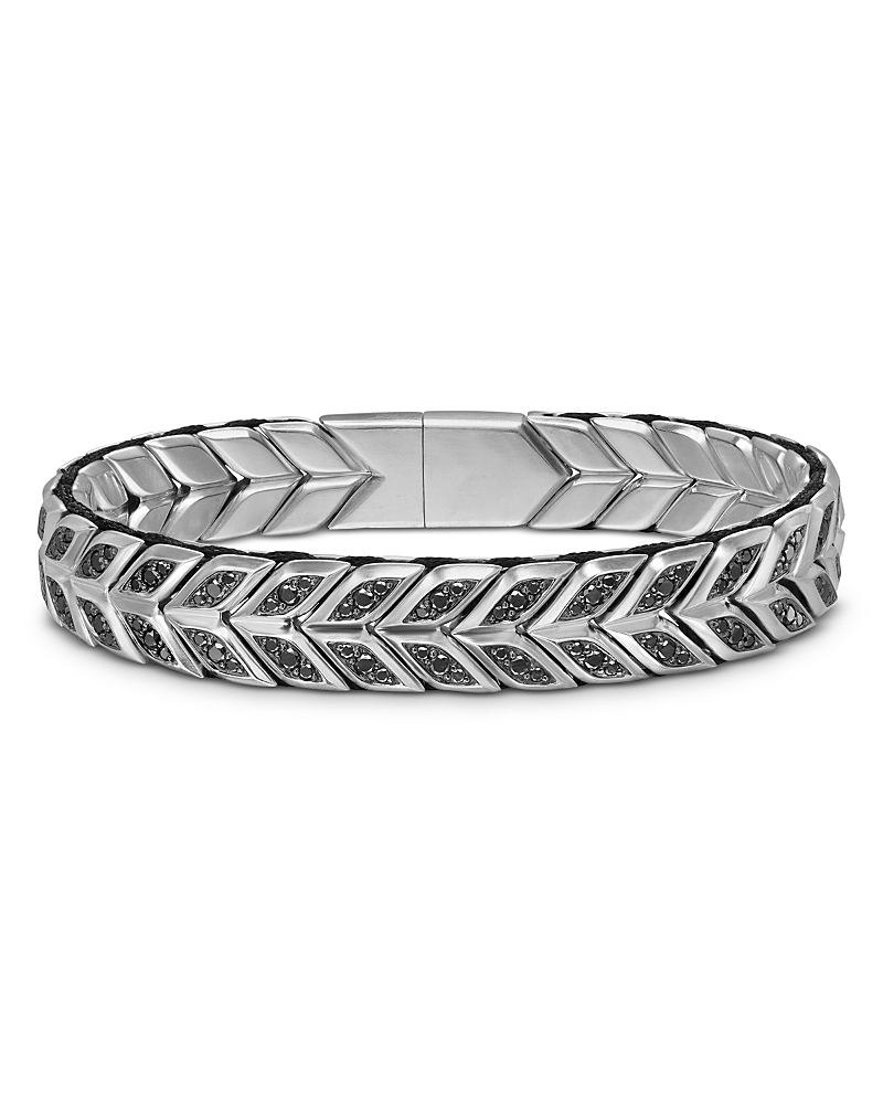David Yurman Men's Chevron Woven Bracelet in Sterling Silver with Black Diamonds, 12mm