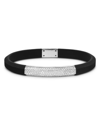David Yurman - Men's Streamline&reg; Black Rubber Bracelet with Sterling Silver and Diamonds, 8mm