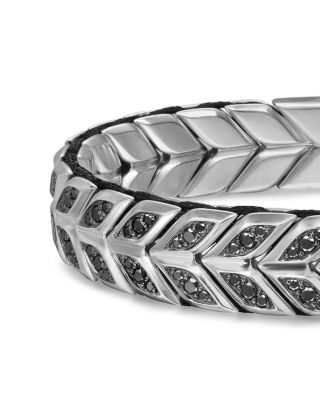 Men's Chevron Woven Bracelet in Sterling Silver with Black Diamonds, 12mm