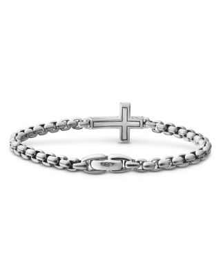 Men's Cross Station Bracelet in Sterling Silver with Diamonds, 5mm