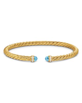 Cablespira Flex&reg; Bracelet in 18K Yellow Gold with Blue Topaz and Diamonds, 4mm