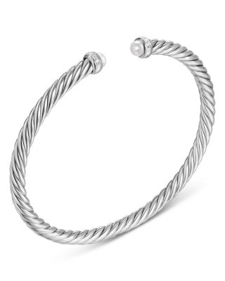 Cablespira Flex&reg; Bracelet in Sterling Silver with Pearls and Diamonds, 4mm