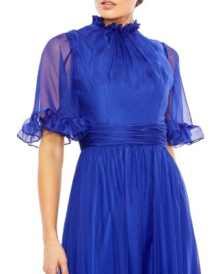 High Neck Flutter Sleeve High Low Hem Gown