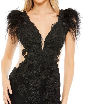 Feather Cap Sleeve Lace Gown