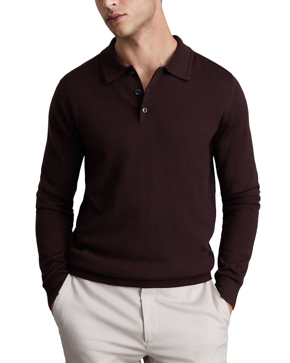 Reiss Trafford Merino Wool Regular Fit Long Sleeve Polo Shirt