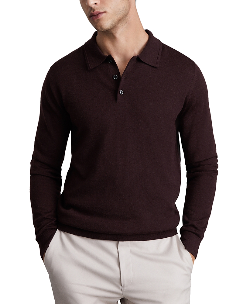 Reiss Trafford Merino Wool Regular Fit Long Sleeve Polo Shirt