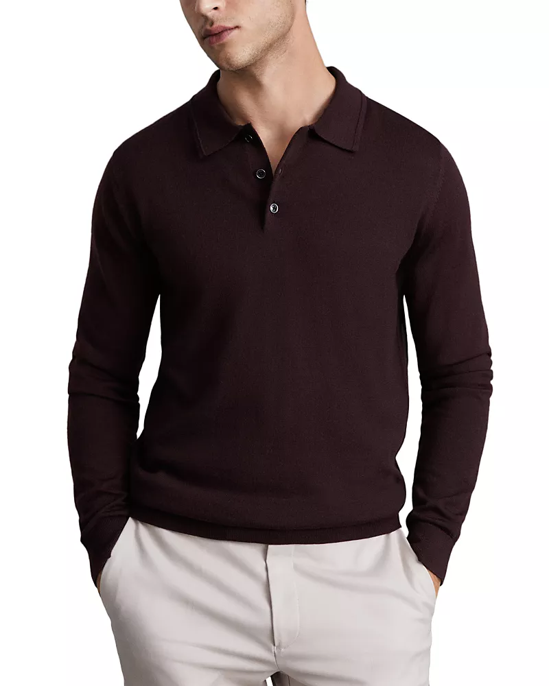 Reiss Trafford Merino Wool Regular Fit Long Sleeve Polo Shirt