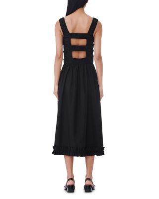 GANNI Black Cotton Poplin Midi Strap Smock Dress