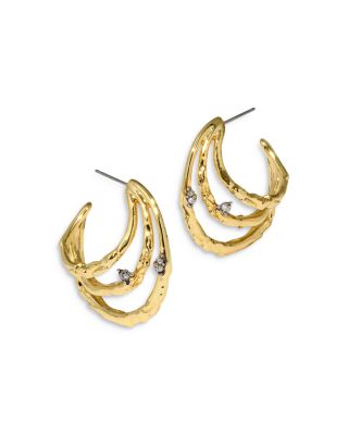 Alexis Bittar Brut Pave Sculptural Triple Split Hoop Earrings in 14K Gold Plated