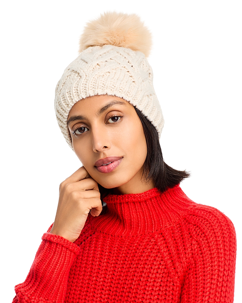 Kyi Kyi Faux Fur Pom Pom Knit Hat In Pistachio