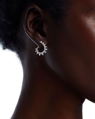 Diamond Spiral Huggie Hoop Earrings in 14K White Gold, 1.00 tcw