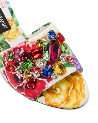 Women&#39;s Crystal Embellished Flower Print High Heel Sandals