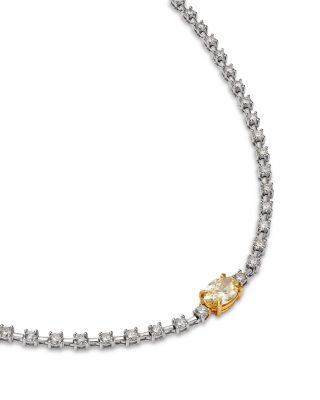 Yellow & White Diamond Oval & Round Tennis Necklace in 14K Yellow & White Gold, 5.50 tcw