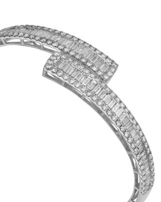 Diamond Baguette & Round Bypass Bangle Bracelet in 14K White Gold, 5.0 tcw
