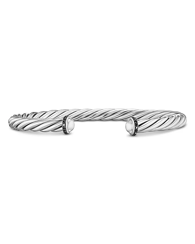 David Yurman Men's Cable Cuff Bracelet in Sterling Silver with Pave Black Diamonds, 6mm